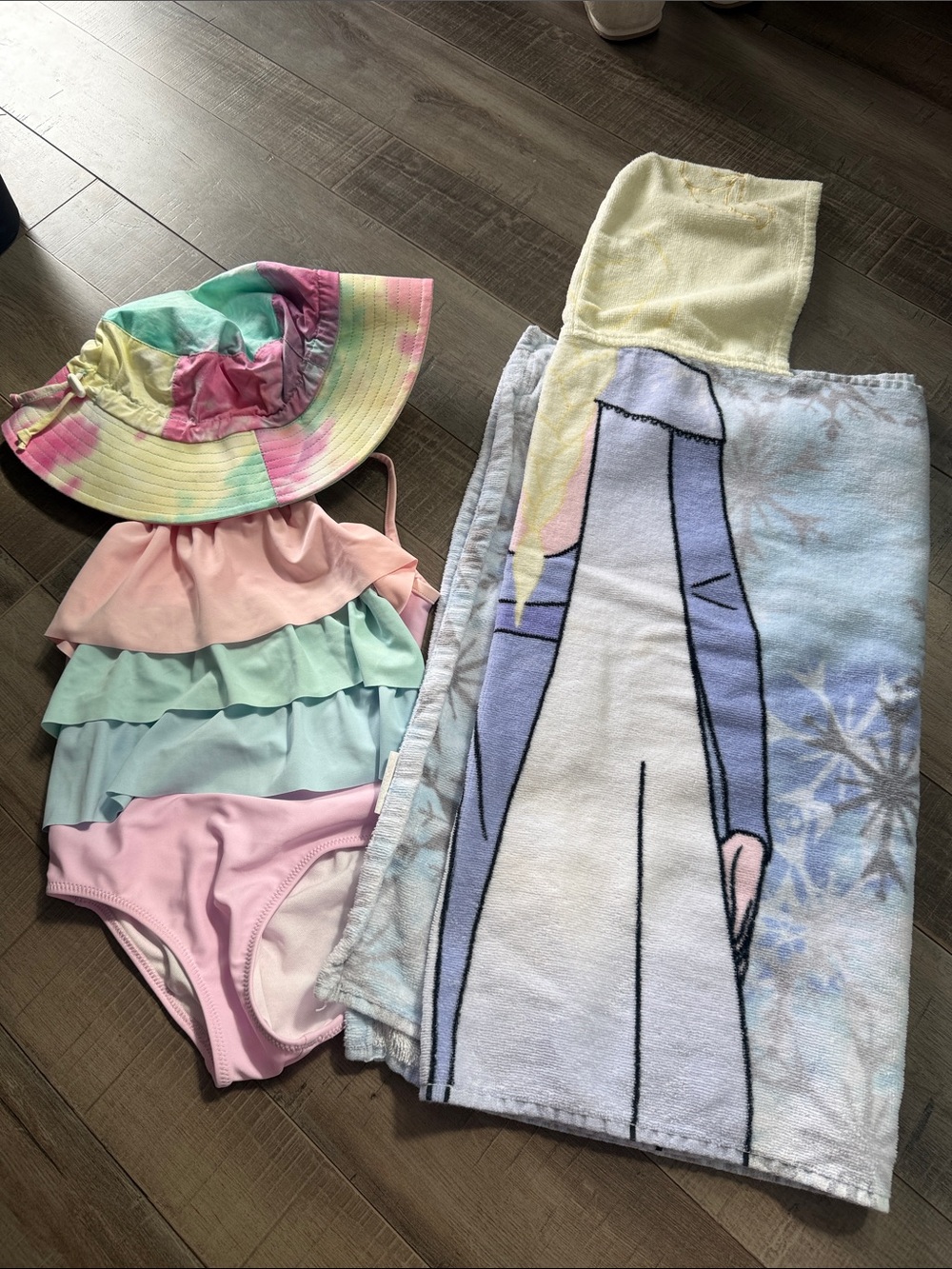 Carter's Pastel Rainbow Ruffle One-Piece Swimsuit with Tie-Dye Sun Hat